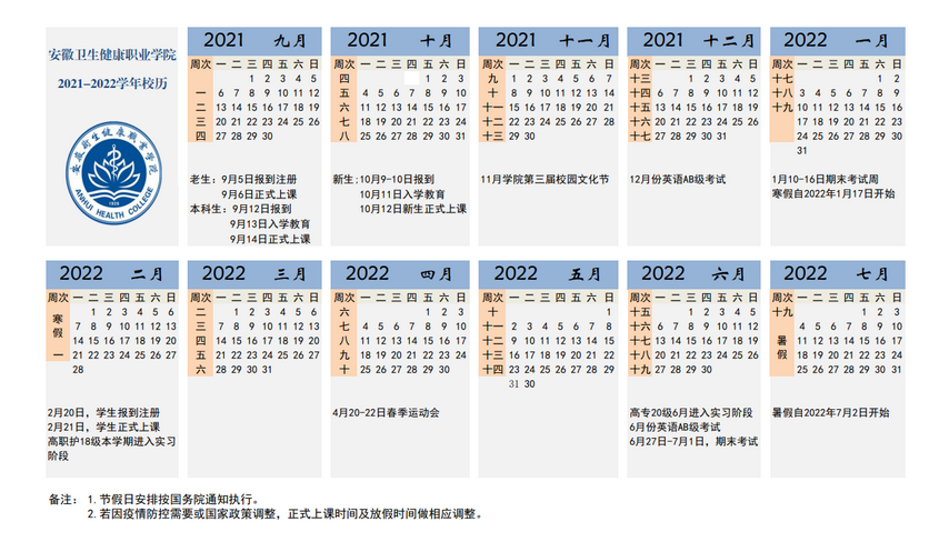 安徽卫生健康职业学院寒假放假时间安排校历及什么时候开学时间规定