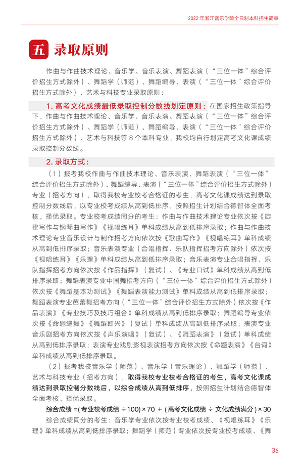 2022年浙江音乐学院艺术类录取规则