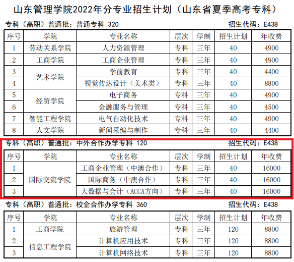 2022山东管理学院中外合作办学学费多少钱一年-各专业收费标准