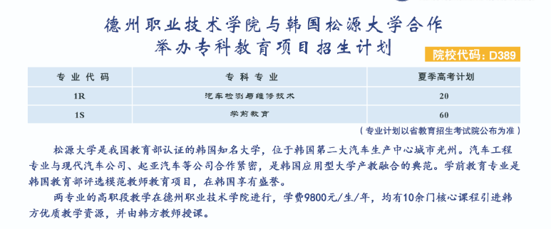 2022年德州职业技术学院中外合作办学招生计划-各专业招生人数是多少