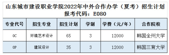 2022山东城市建设职业学院中外合作办学招生计划-各专业招生人数是多少