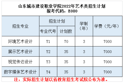 2022山东城市建设职业学院艺术类招生计划