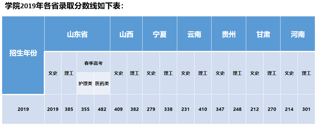 2021泰山护理职业学院录取分数线一览表（含2019-2020历年）