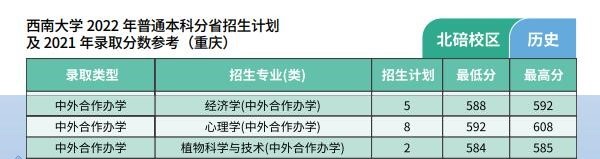 2022西南大学中外合作办学招生计划-各专业招生人数是多少