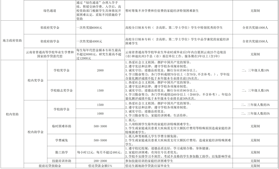 保山中医药高等专科学校奖学金有哪些，一般多少钱?