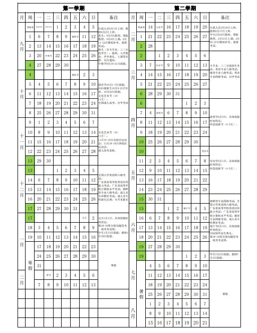 广东白云学院寒假放假时间安排校历及什么时候开学时间规定