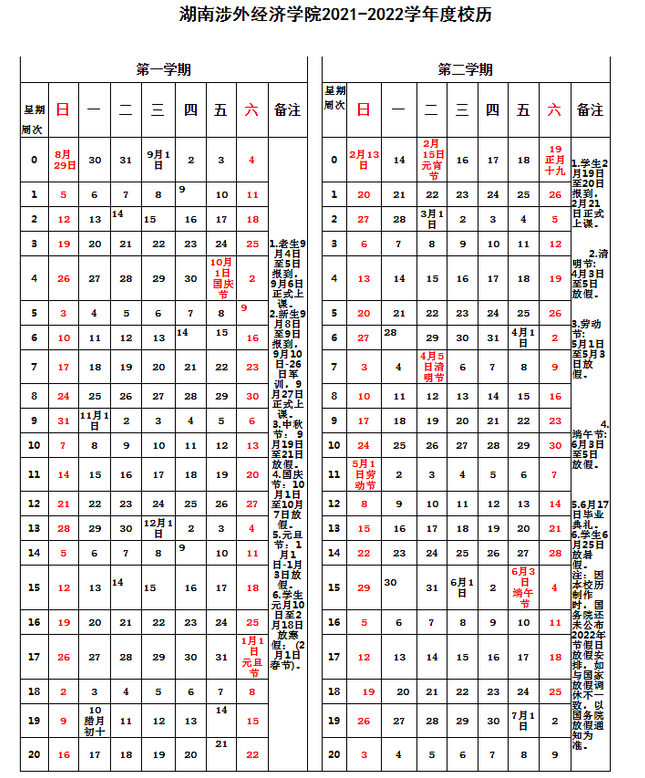 湖南涉外经济学院寒假放假时间安排校历及什么时候开学时间规定