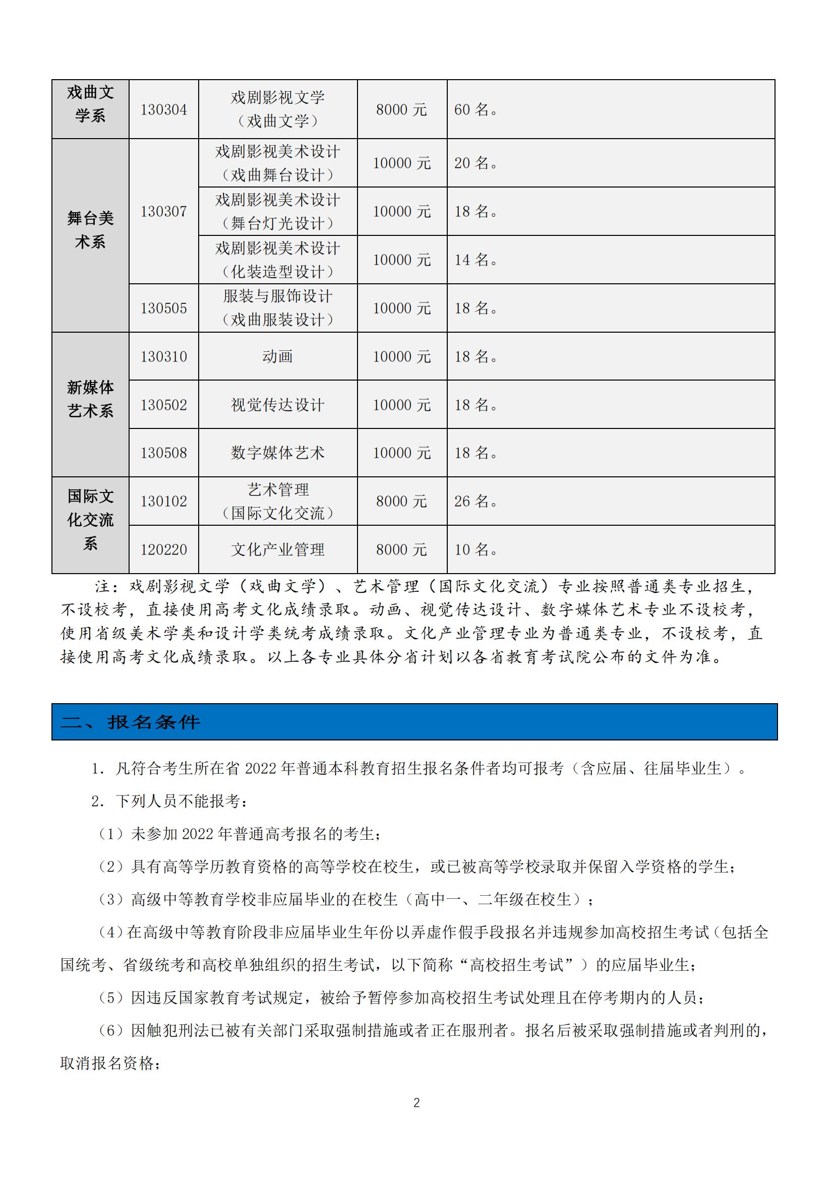 2022年中国戏曲学院艺术类招生简章